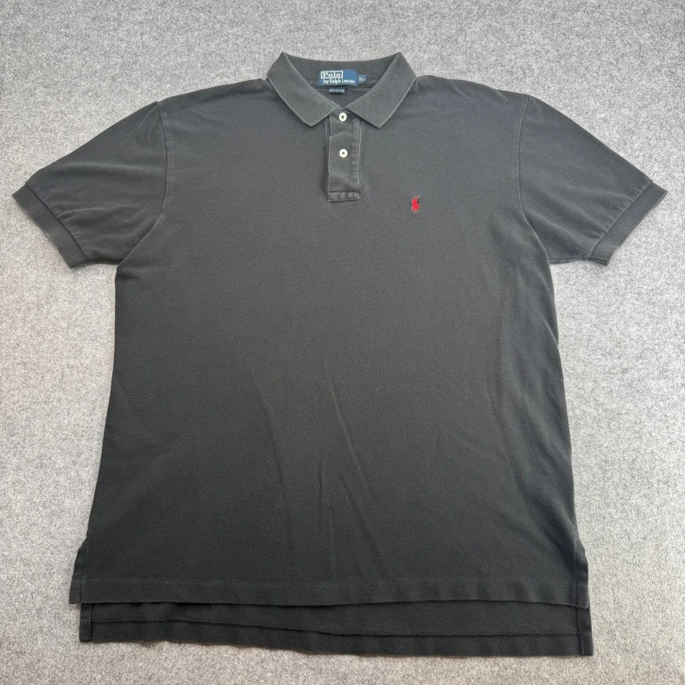 Polo Ralph Lauren Mens XL Black Short Sleeve Pique Polo Shirt Red Pony Logo